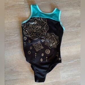 Justice Black and Teal leotard with Gold Accents